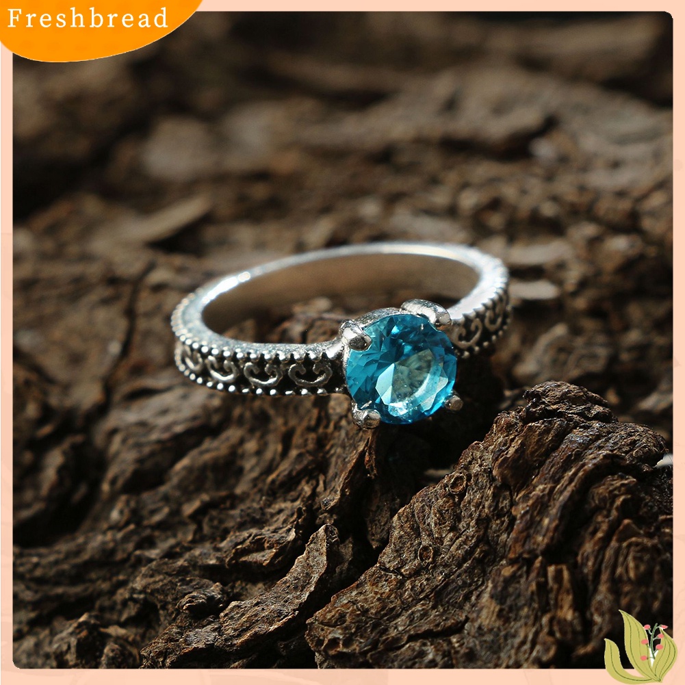 &lt; Freshbread &gt; 5Pcs/Set Retro Boho Berongga Bunga Hati Biru Berlian Imitasi Wanita Jari Rings