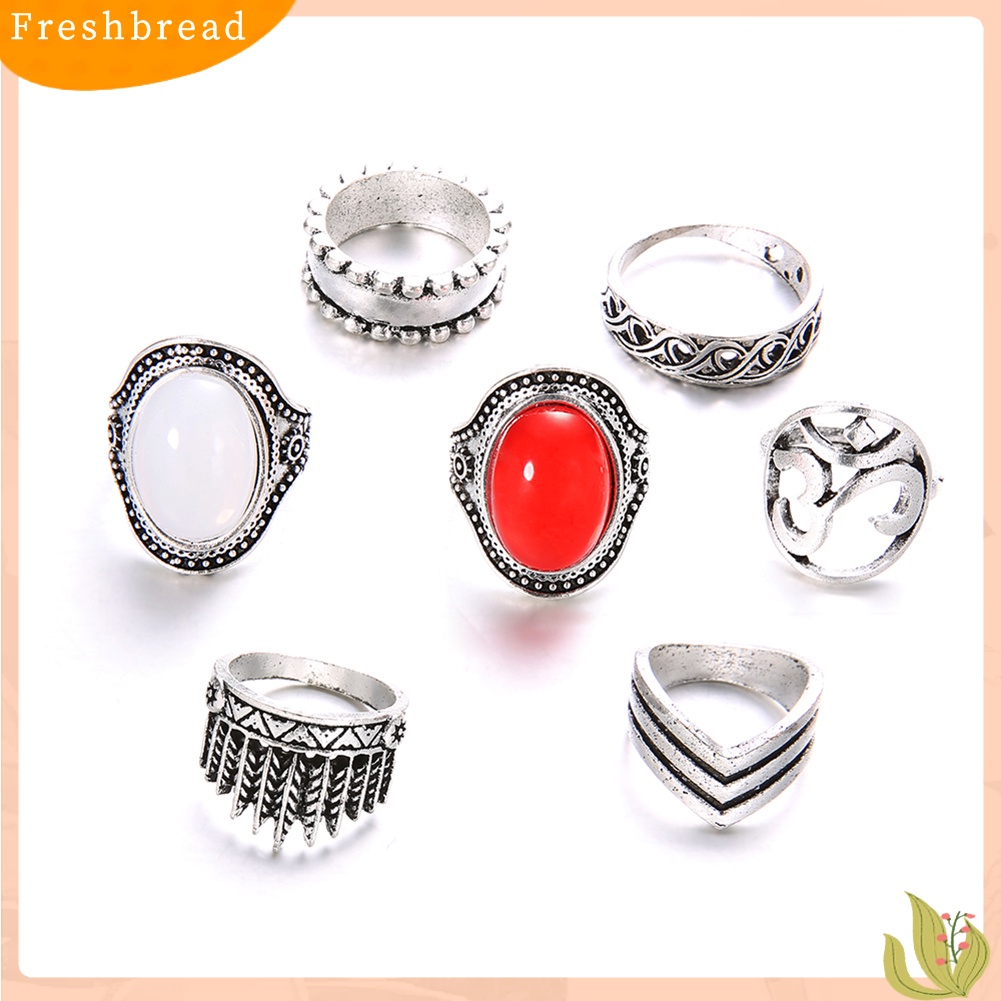 &lt; Freshbread &gt; 7Pcs/Set Boho Wanita Oval Yoga OM Knuckle Midi Susun Cincin Retro Perhiasan Hadiah