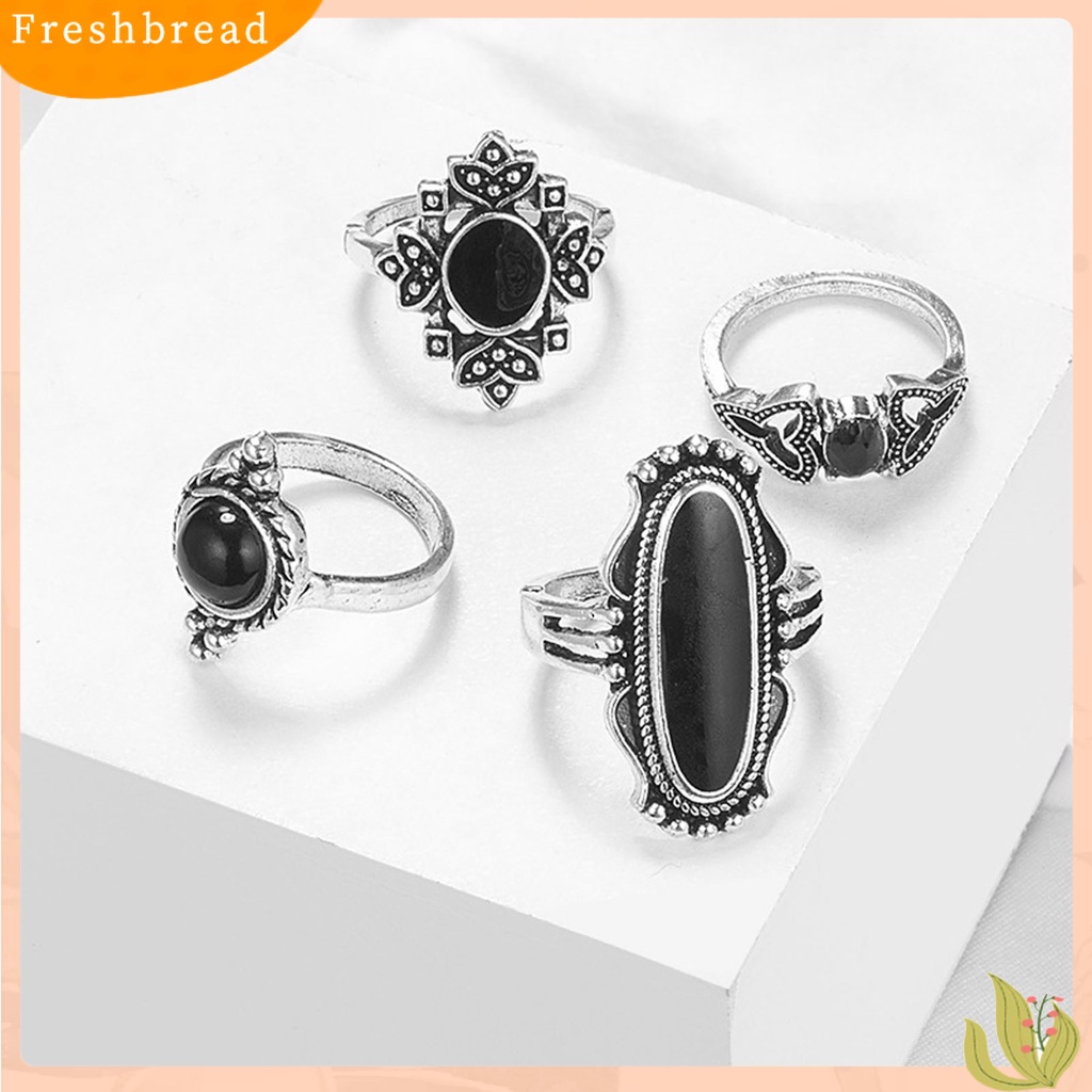 &lt; Freshbread &gt; 11Pcs/set Cincin Buku Jari Jantung Dapat Ditumpuk Paduan Bohemia Hitam Permata Imitasi Jari Rings Perhiasan Aksesori