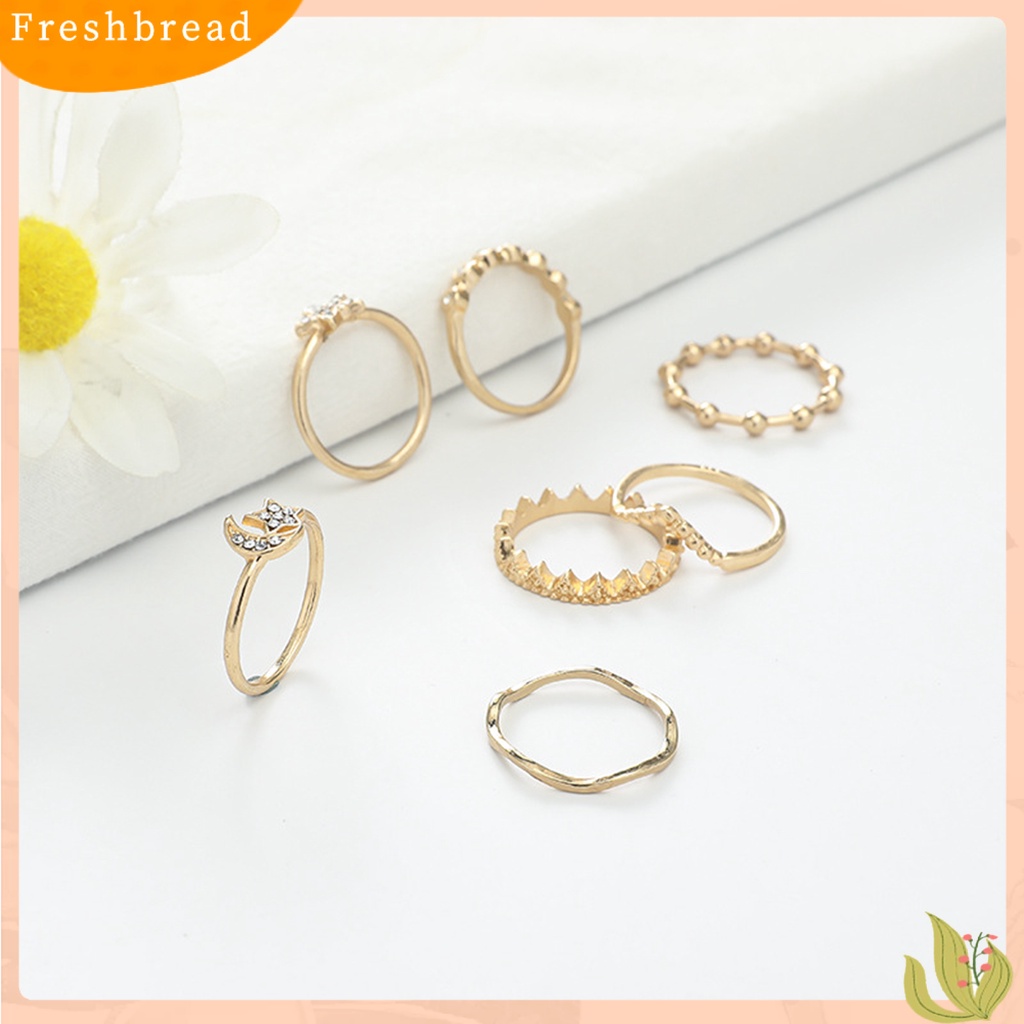 &lt; Freshbread &gt; 7Pcs Wanita Cincin Geometris Berlian Imitasi Mengkilap Hias Berkilau Semua Pertandingan Dekorasi Hadiah Ulang Tahun Wanita Bintang Bulan Jari Cincin Perhiasan Pesta Untuk Pacaran