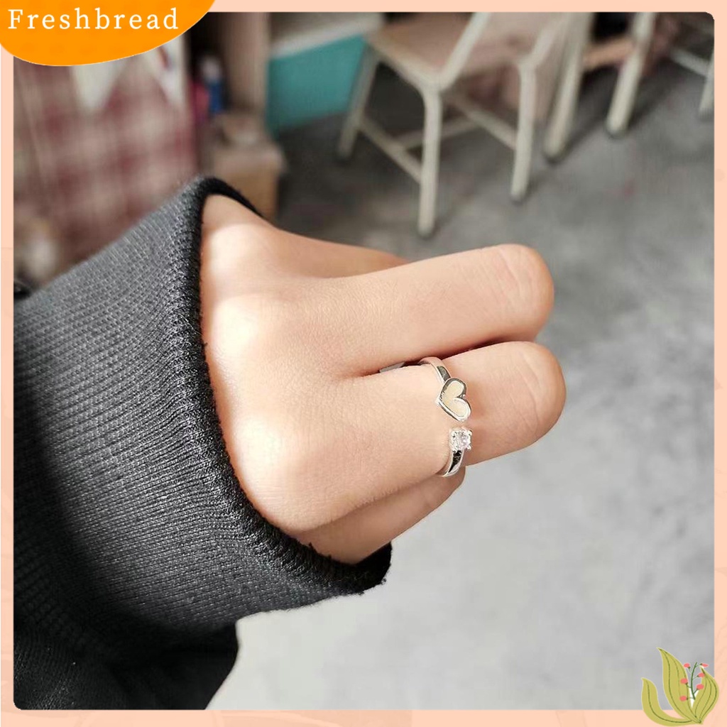 &lt; Freshbread &gt; Wanita Cincin Adjustable Kepribadian Cinta Token Ujung Terbuka Cinta Hati Bercahaya Pasangan Cincin Perhiasan Aksesori