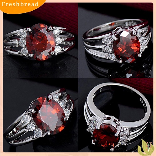 &lt; Freshbread &gt; Perhiasan Berlapis Perak Fashion Wanita Merah Cubic Zirconia Cincin Jari Indah