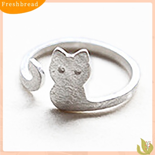&lt; Freshbread &gt; Perhiasan Fashion Wanita Hadiah Xmas Kartun Kucing Sliver Disepuh Terbuka Cincin Yang Dapat Disesuaikan