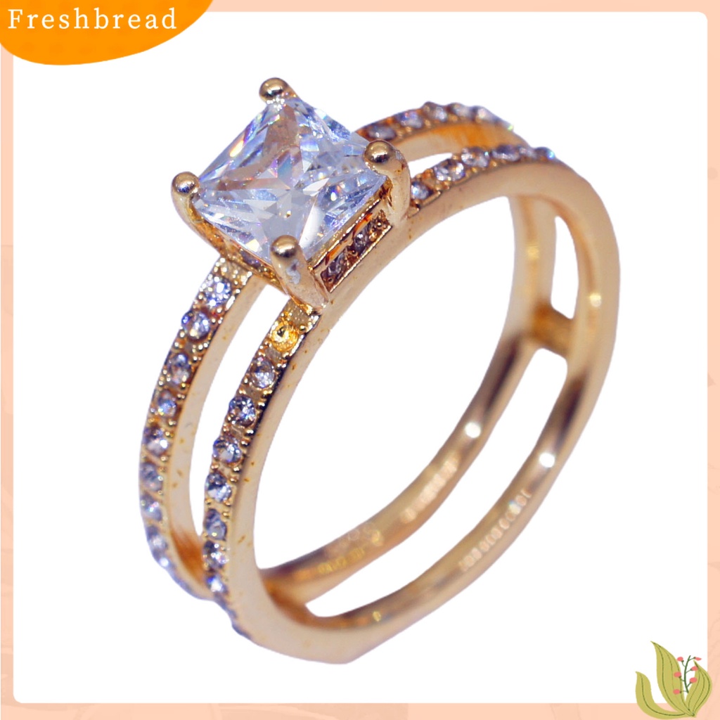 &lt; Freshbread &gt; Wanita Cincin Lapisan Ganda Persegi Berlian Imitasi Perhiasan Fashion Penampilan Indah Jari Cincin Untuk Pernikahan