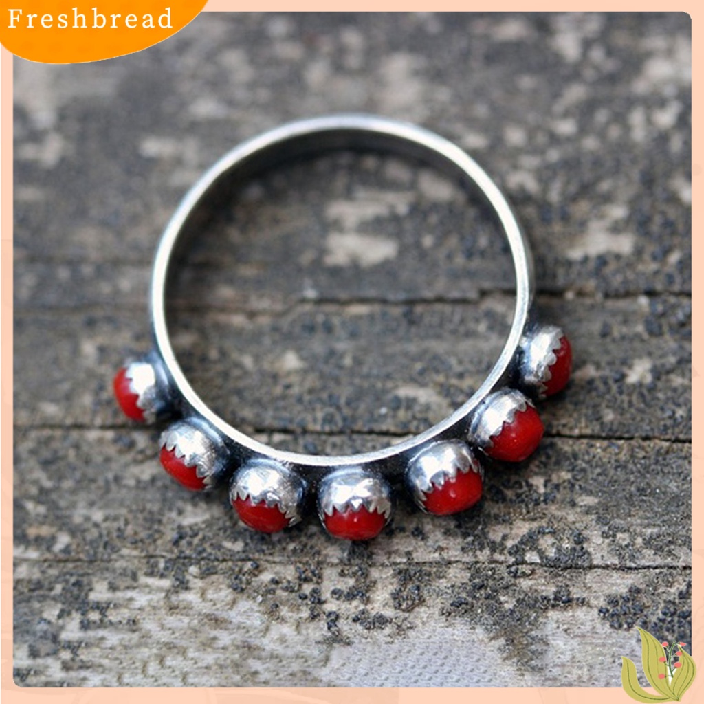 &lt; Freshbread &gt; Retro Gaya Etnik Turquoise Bulat Kecil Beads Cincin Wanita Perhiasan Aksesoris