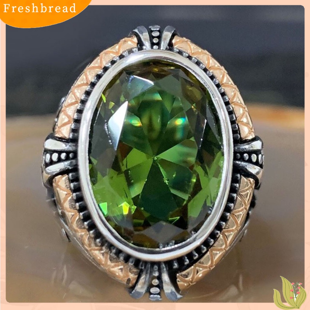 &lt; Freshbread &gt; Ukiran Batu Gaya Pria Cincin Paduan Pola Retro Batu Alam Cincin Perhiasan Aksesoris