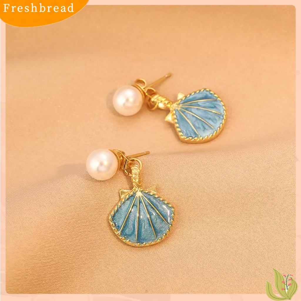 &lt; Freshbread &gt; 1pasang Anting Wanita Minimalis Desain Unik Ringan Mewah Elegan Temperamen Pakaian Sehari-Hari Paduan Mutiara Imitasi Kerang Menjuntai Anting-Anting Aksesoris Pesta