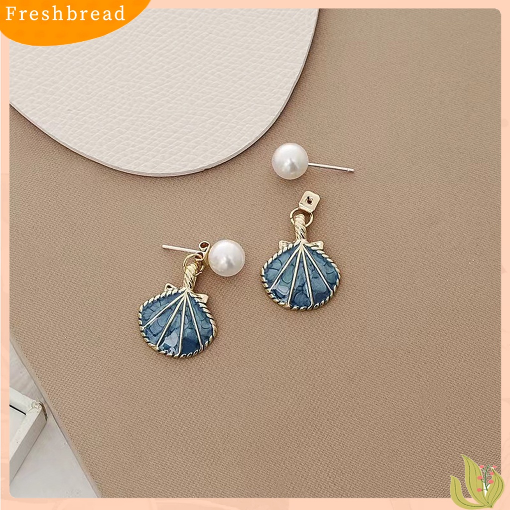 &lt; Freshbread &gt; 1pasang Anting Wanita Minimalis Desain Unik Ringan Mewah Elegan Temperamen Pakaian Sehari-Hari Paduan Mutiara Imitasi Kerang Menjuntai Anting-Anting Aksesoris Pesta