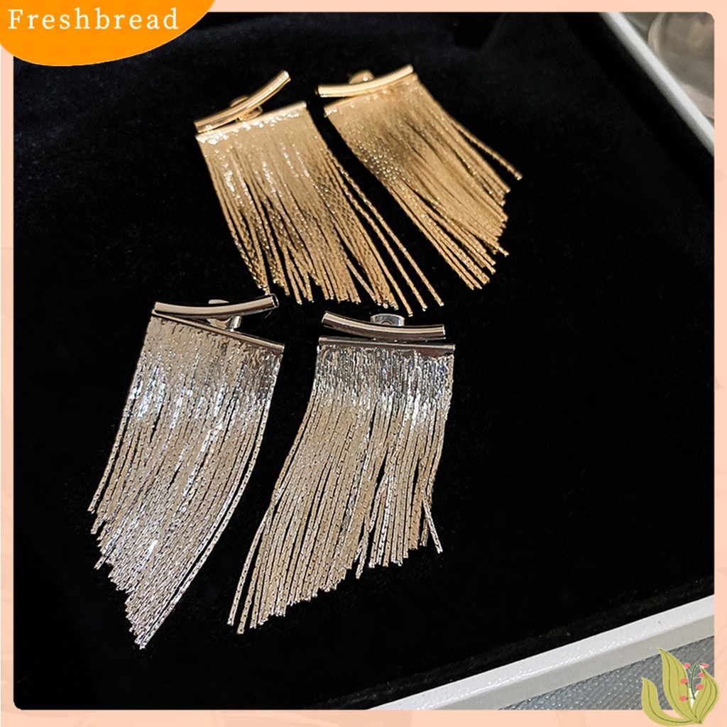 &lt; Freshbread &gt; 1pasang Anting Pejantan Bohemian Desain Busur Kilau Terang Geometris Electroplating Hias Hadiah Rantai Panjang Rumbai Liontin Anting