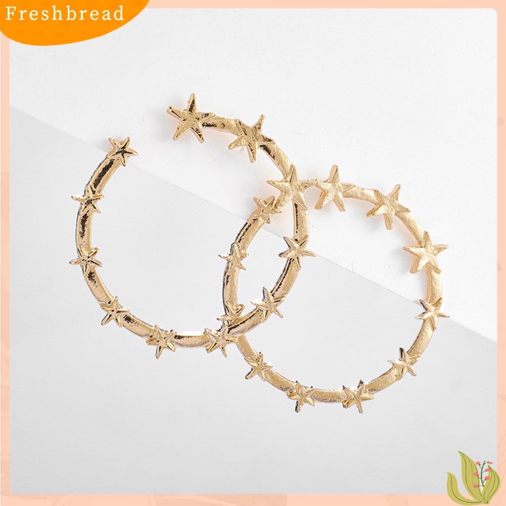 < Freshbread > Fashion Wanita Terbuka Bintang Besar Lingkaran Liontin Anting Hoop Pesta Liburan Perhiasan