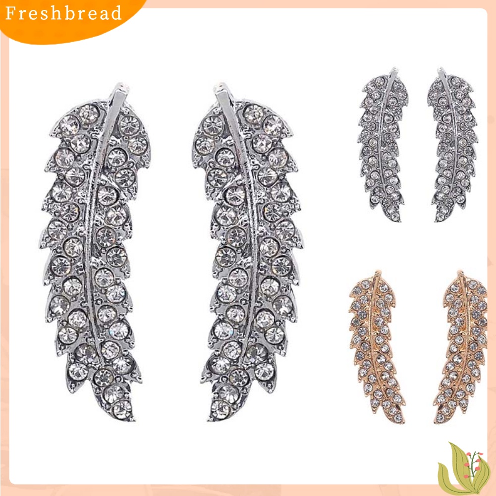 &lt; Freshbread &gt; Wanita Berlian Imitasi Penuh Hias Bentuk Daun Stud Anting Tindik Perhiasan Hadiah