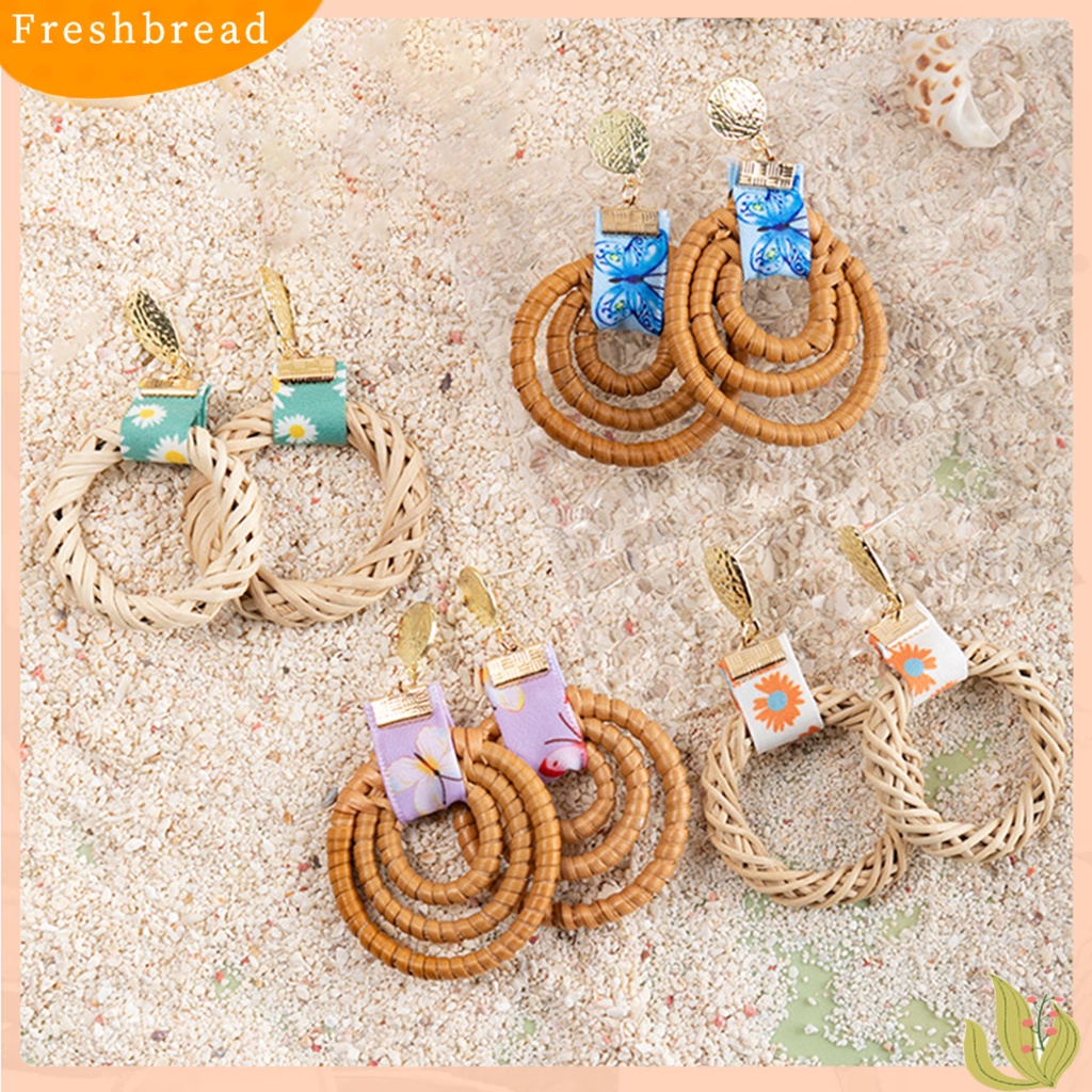 &lt; Freshbread &gt; 1pasang Anting Drop Bentuk Lingkaran Gaya Etnik Anting Tusuk Geometris Motif Rotan Untuk Liburan