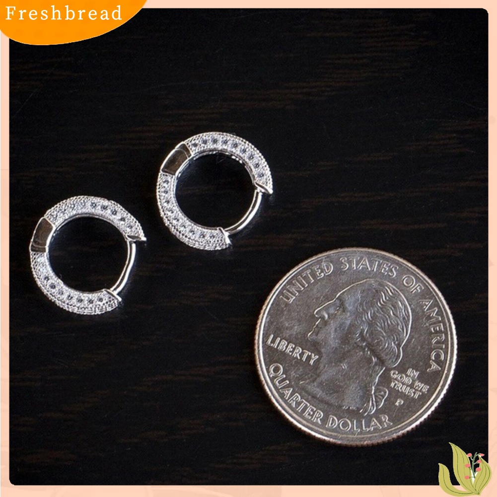 &lt; Freshbread &gt; Shiny Women Rhinestone Hias Lingkaran Huggie Earrings Pesta Perjamuan Perhiasan Hadiah