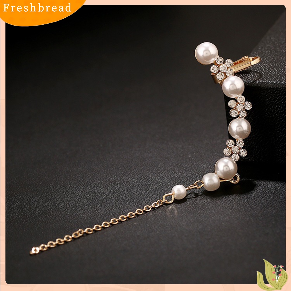 &lt; Freshbread &gt; 1Pc Berlian Imitasi Snowflake Mutiara Imitasi Rumbai Anting Telinga Klip Wanita Perhiasan Hadiah