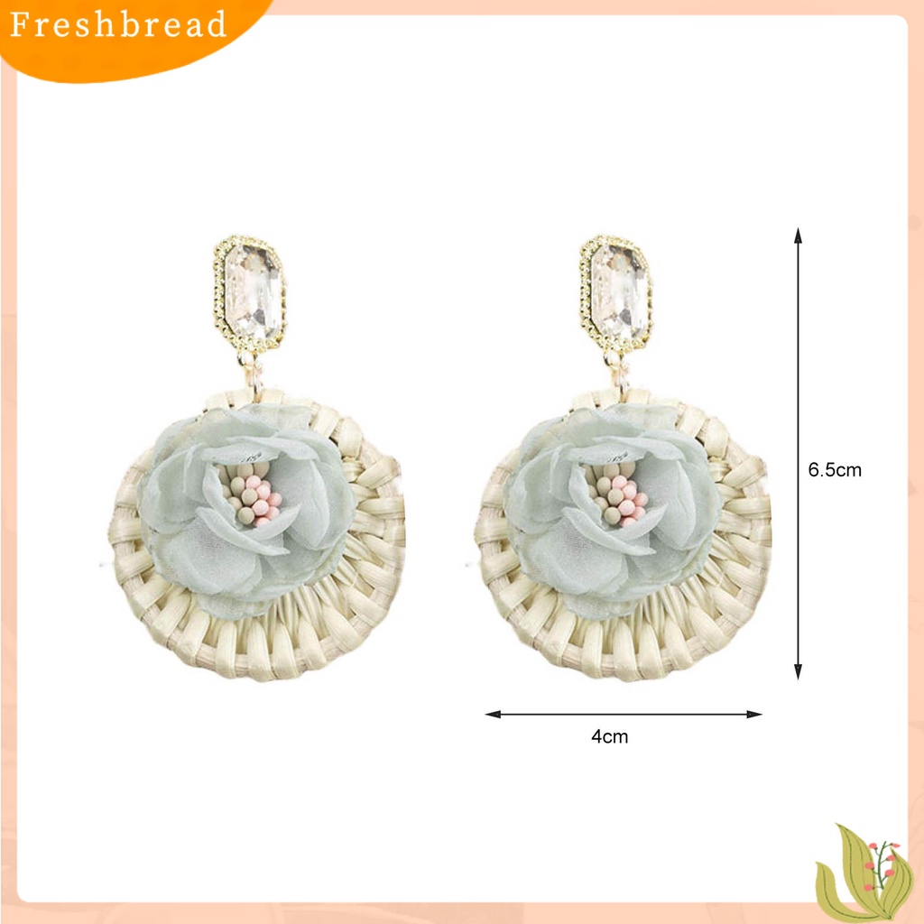 &lt; Freshbread &gt; 1pasang Drop Earrings Bunga Bulat Rotan Bersinar Berlian Imitasi Stud Earrings Perhiasan Hadiah