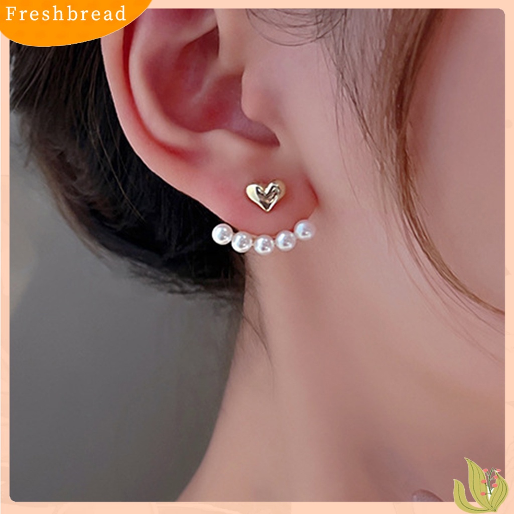 &lt; Freshbread &gt; 1pasang Anting Pejantan Temperamen Elegan Kilau Terang Hias Semua Pertandingan Perhiasan Hadiah Multi-Wear Fashion Wanita Cinta Hati Mutiara Imitasi Telinga Studs Untuk Pakaian Sehari-Hari