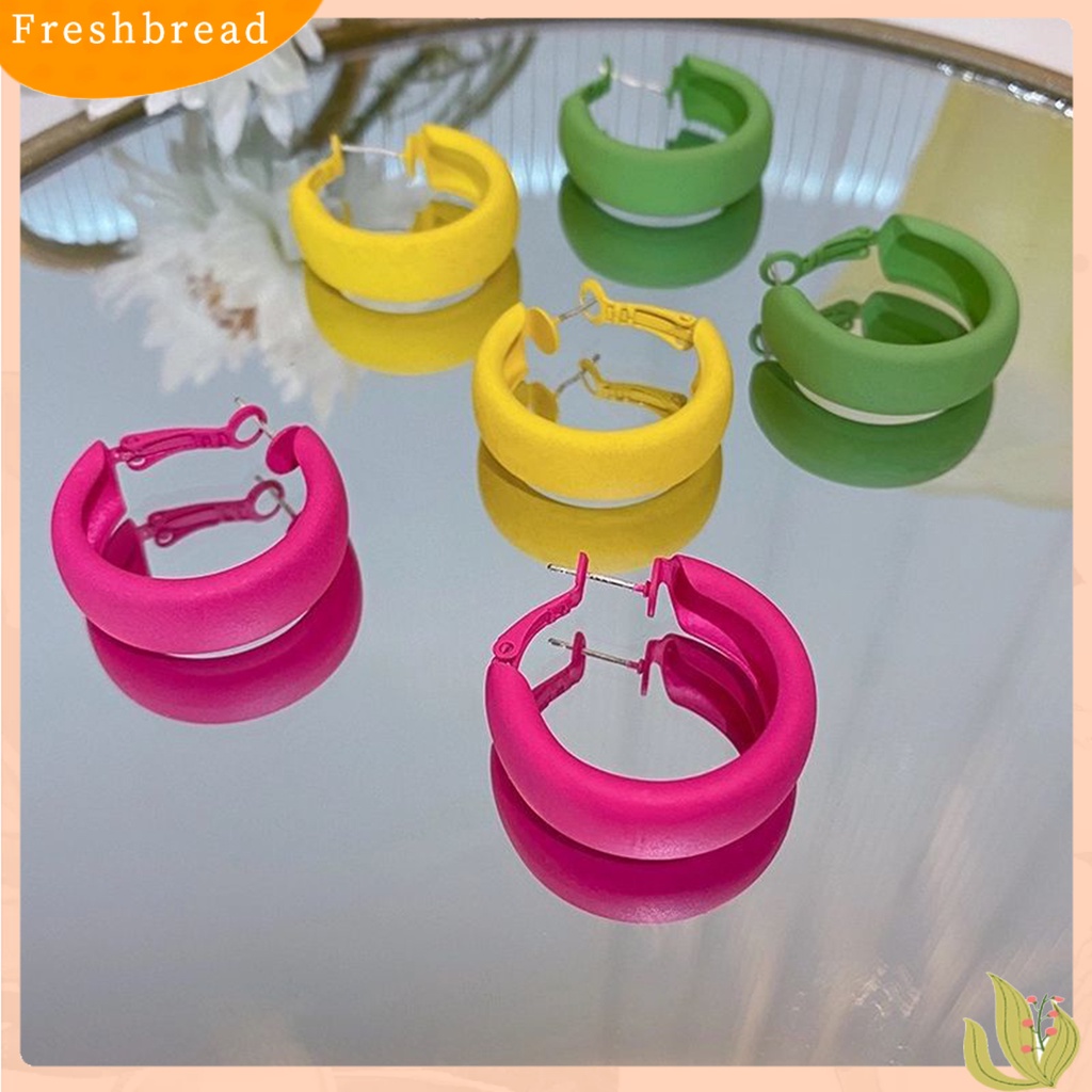 &lt; Freshbread &gt; Anting Hoop Desain Geometri Minimalis Anting Aneka Warna Macaron Berbentuk C Untuk Pacaran