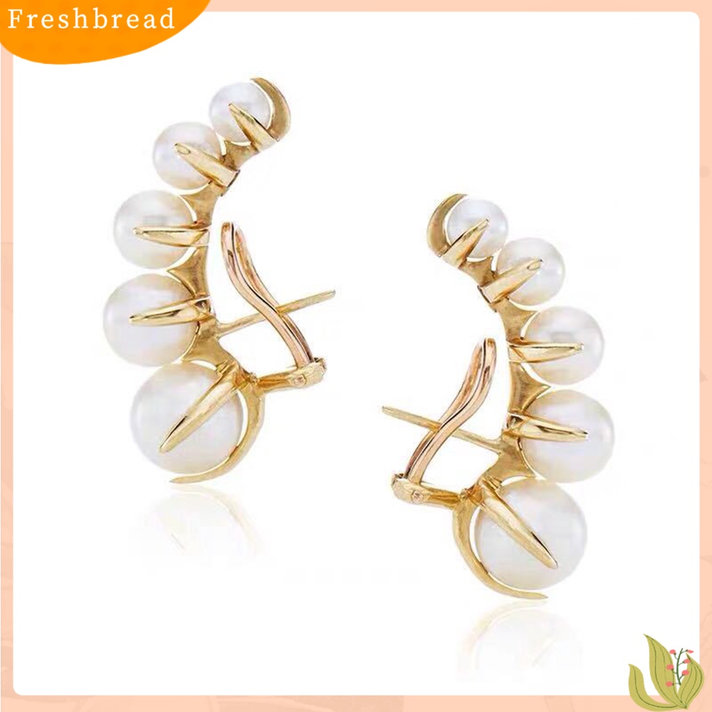 &lt; Freshbread &gt; 1pasang Anting Stud Dainty Elegan Temperamen Mulia High Gloss Mutiara Imitasi Wanita Earrings Perhiasan Aksesoris
