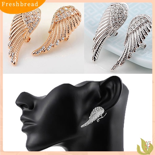 &lt; Freshbread &gt; Wanita Lapis Emas 9K Sayap Malaikat Kristal Telinga Giwang Mewah Anting Perhiasan