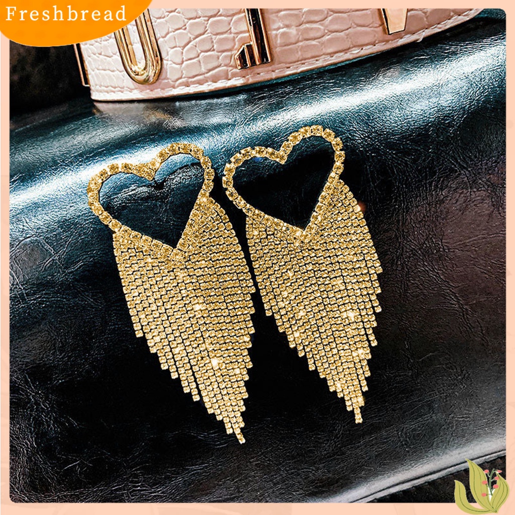 &lt; Freshbread &gt; 1pasang Drop Earrings Shining Long Tassel Glitter Semua Pertandingan Anti-Alergi Dekorasi Telinga Gaya Korea Temperamen Cinta Hati Berlian Imitasi Penuh Telinga Giwang Menjuntai Anting