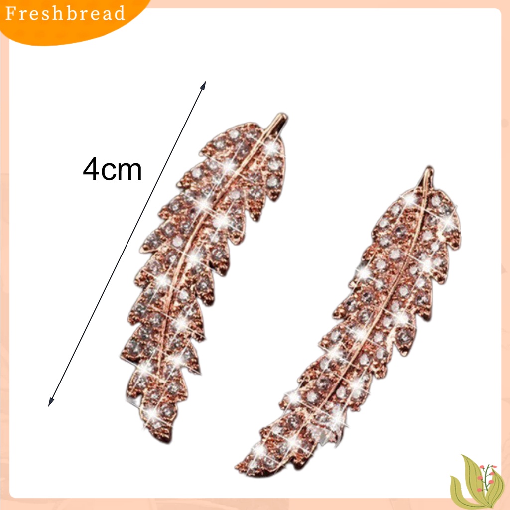 &lt; Freshbread &gt; 1pasang Anting Wanita Daun Berlian Imitasi Perhiasan Electroplating Sparkling Stud Earrings Untuk Pernikahan