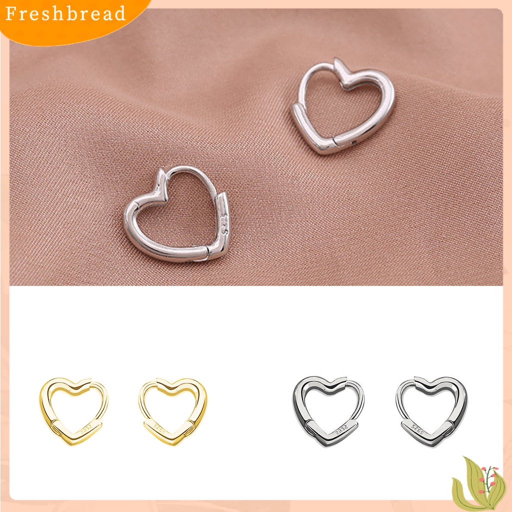 &lt; Freshbread &gt; Anting Bentuk Hati Dekorasi Full Luster Warna Silver Anting Tusuk Kecil Simple Untuk Pesta