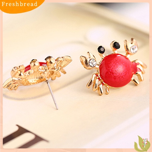 &lt; Freshbread &gt; Wanita Kehidupan Laut Kepiting Berlian Imitasi Ear Studs Golden Alloy Earrings Fashion Jewelry