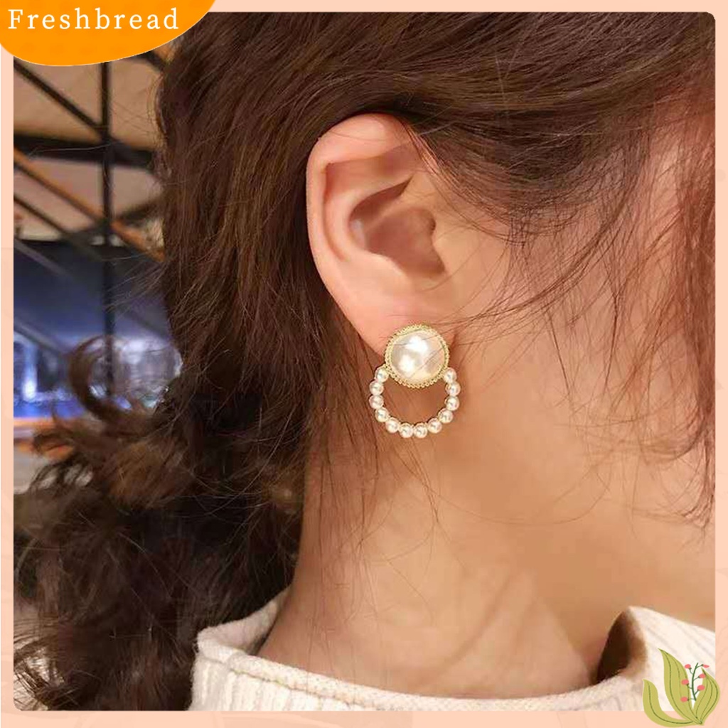 &lt; Freshbread &gt; 1pasang Anting Wanita Gaya Perancis Retro Elegan Berlapis Emas Hypoallergenic Hadiah Fashion Perhiasan High Gloss Faux Pearl Cross Ladies Earrings Untuk Pesta