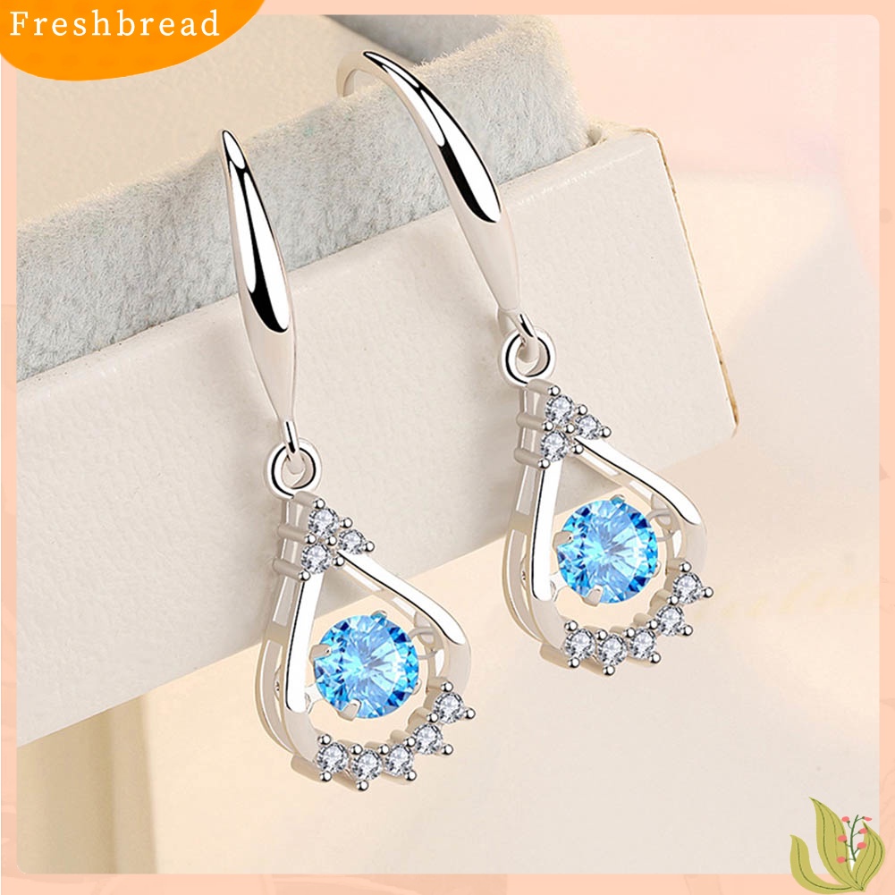 &lt; Freshbread &gt; Wanita Bulat Cubic Zirconia Hias Tetesan Air Menjuntai Kait Anting Perhiasan Hadiah