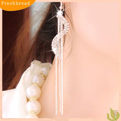 &lt; Freshbread &gt; Fashion Wanita Bentuk S Jumbai Panjang Berlian Imitasi Kait Menjuntai Anting Linear