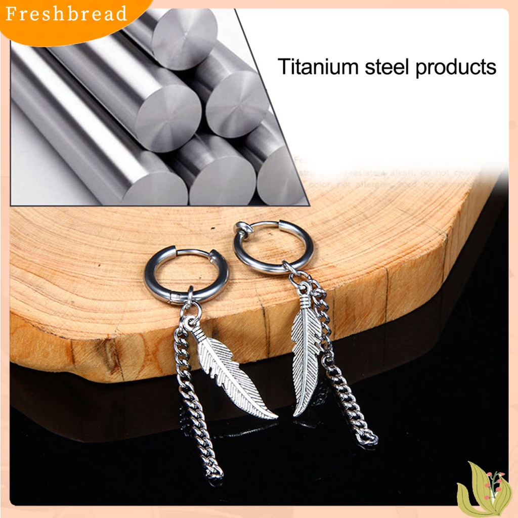 &lt; Freshbread &gt; 1Pcs Fashion Rantai Panjang Klip Telinga Stainless Steel Piercing Loop Hoop Earring Untuk Pria