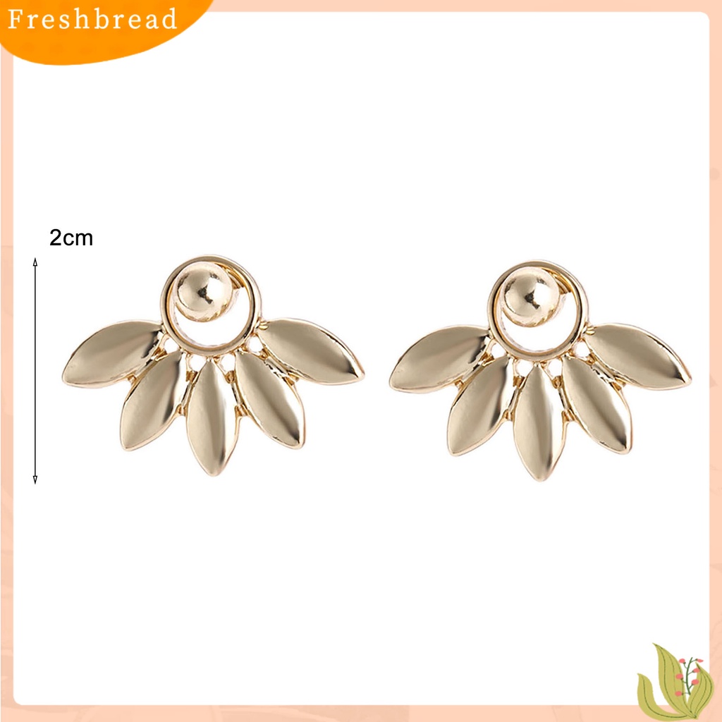 &lt; Freshbread &gt; 1pasang Tindik Menawan Depan Belakang Gaya Gantung Wanita Anting Bentuk Kipas Daun Stud Earrings Perhiasan Aksesori