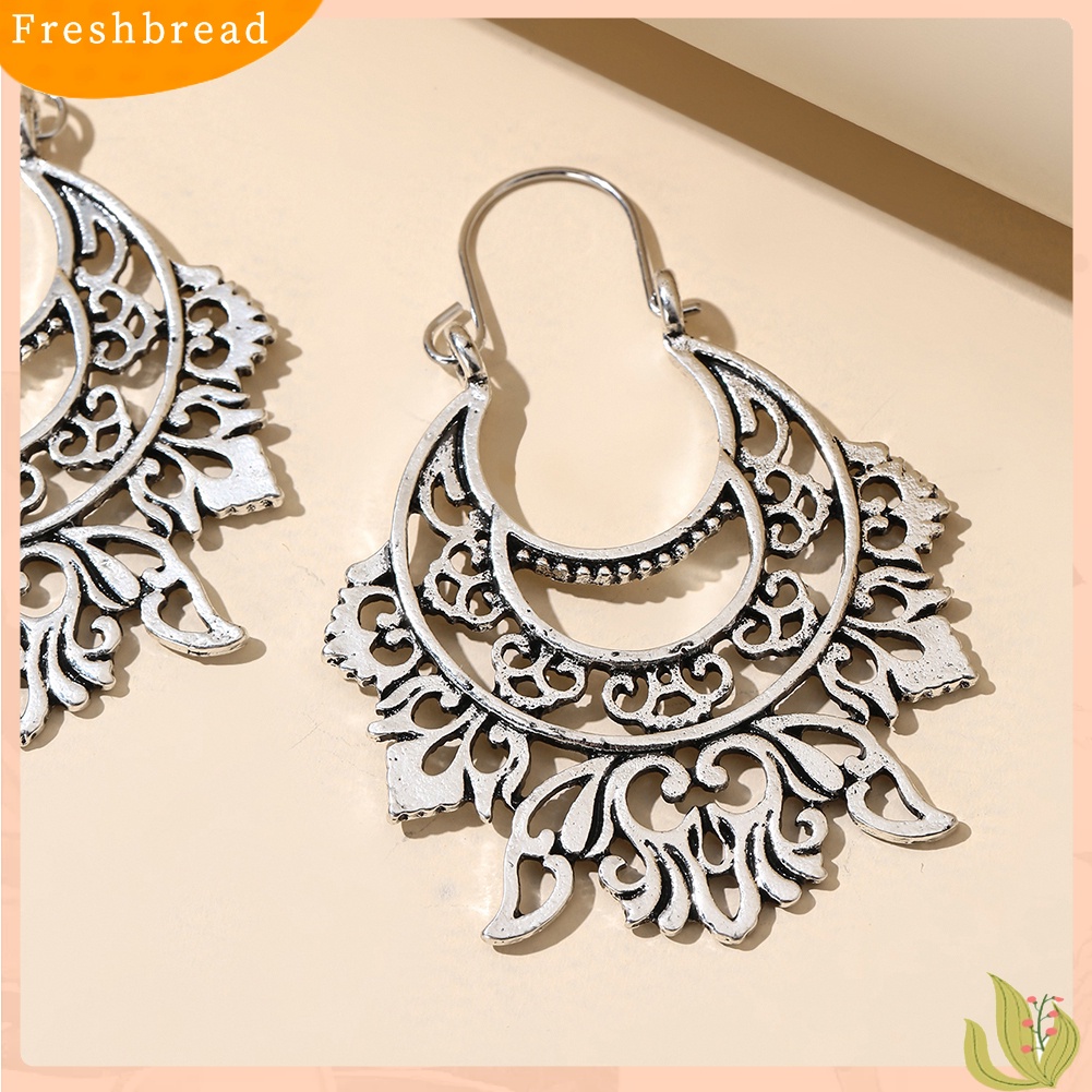 &lt; Freshbread &gt; Vintage Wanita Setengah Lingkaran Berlebihan Tindik Bunga Terukir Anting Perhiasan