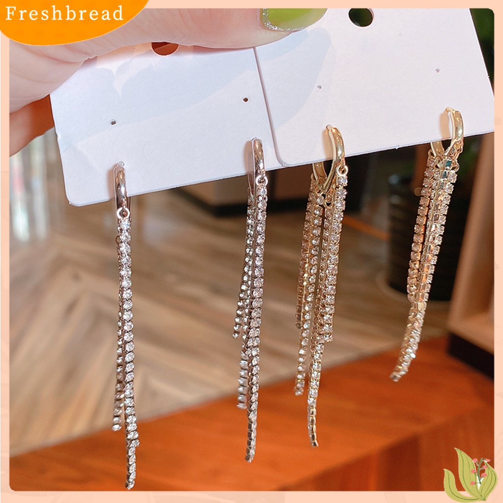 &lt; Freshbread &gt; 1pasang Wanita Anting Jumbai Berlian Imitasi Perhiasan Bersinar Anting Panjang Aksesoris Fashion