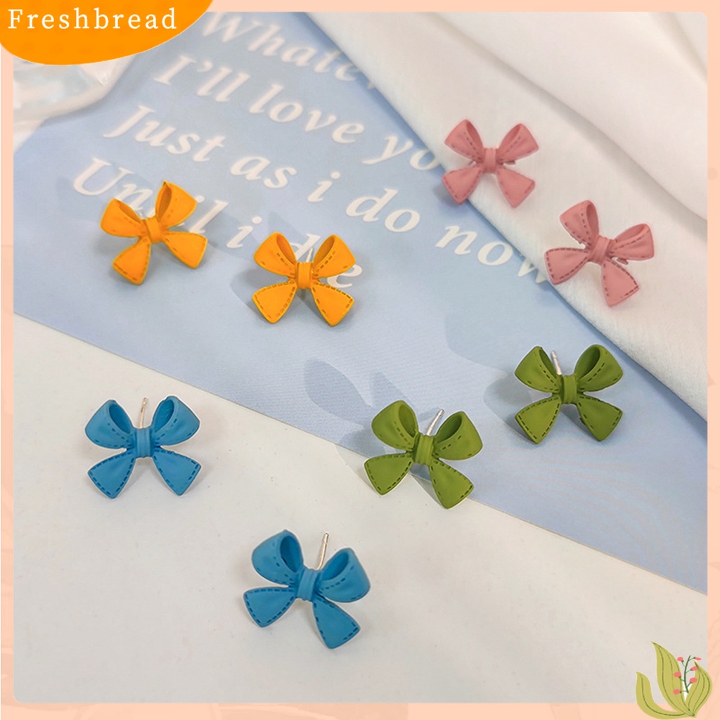 &lt; Freshbread &gt; 1pasang Ear Studs Berwarna Busur Berlapis Manis Gaya Korea Electroplating Stud Earrings Perhiasan Hadiah