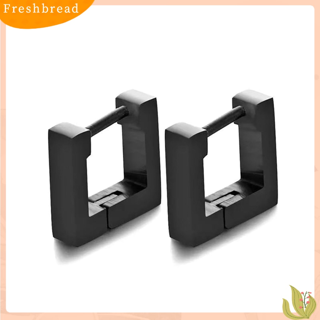 &lt; Freshbread &gt; 1pasang Anting Hoop Bentuk Geometris Gaya Eropa Dan Amerika Electroplating Simplicity Charming Decoration Fade-Proof Titanium Steel Square Hoop Earrings