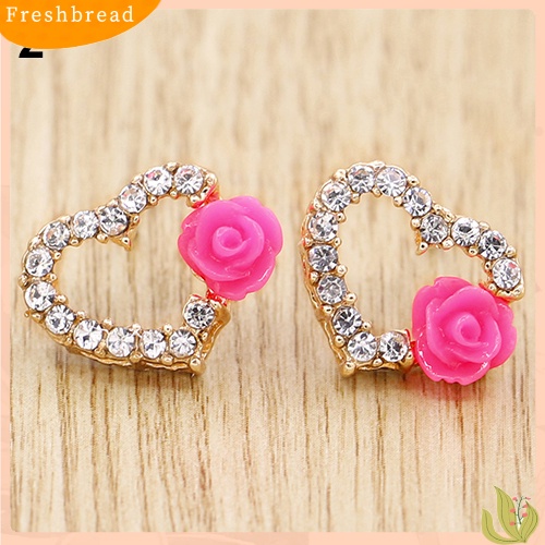 &lt; Freshbread &gt; Wanita Cinta Hati Berlian Imitasi Bunga Mutiara Imitasi Ear Studs Earrings Perhiasan Hadiah