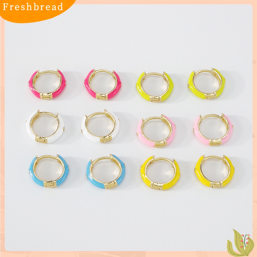 &lt; Freshbread &gt; 1pasang Anting Huggie Wanita Bentuk Bulat Epoxy Warna Manis Anting Lady Anti Cacat Portabel Untuk Hadiah