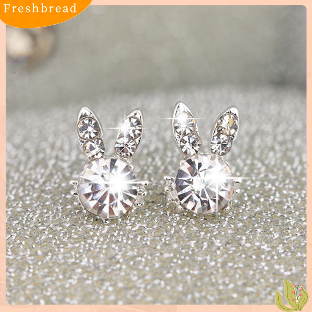 < Freshbread > 1pasang Ear Studs Heart Cubic Zirconia Korea Bow Rabbit Cherry Mutiara Imitasi Stud Earrings Aksesoris Perhiasan