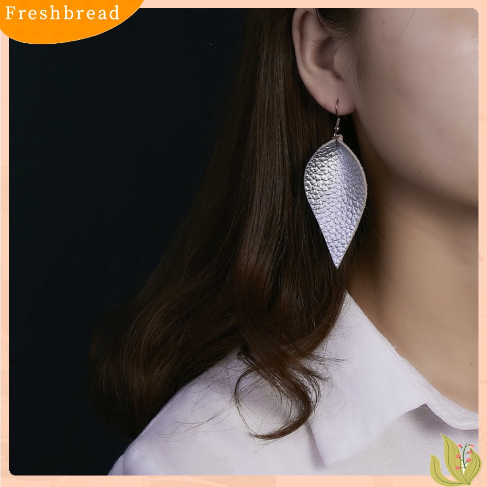 &lt; Freshbread &gt; Punk Wanita Leopard Kulit Imitasi Teardrop Daun Menjuntai Kait Anting Perhiasan Hadiah