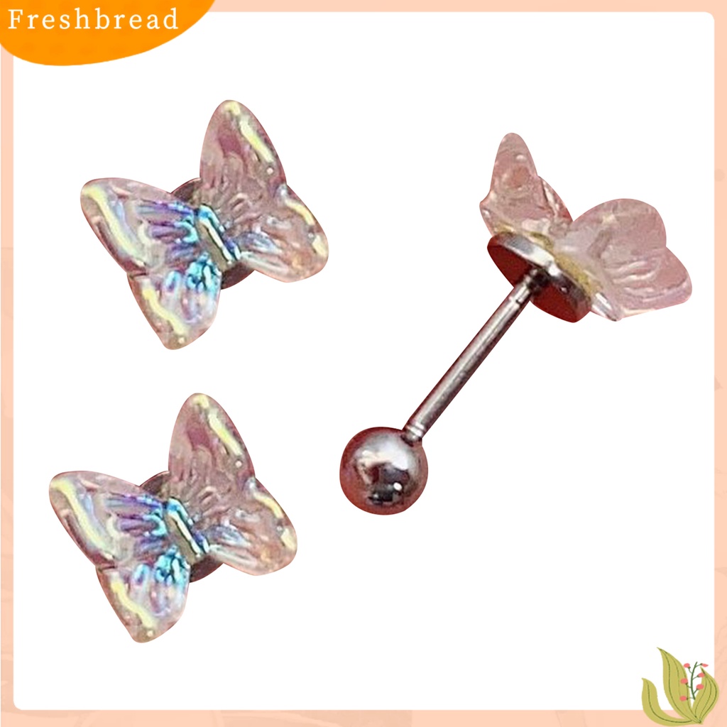 &lt; Freshbread &gt; 3Pcs Ear Studs Eye-catching Menawan Resin Wanita Stud Cincin Telinga Piercing Perhiasan Dekor Untuk Gadis