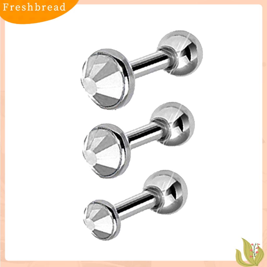 &lt; Freshbread &gt; 3Pcs/Set Wanita Fashion Anting Giwang Telinga Berlian Imitasi Bulat Stainless Steel Untuk Pesta