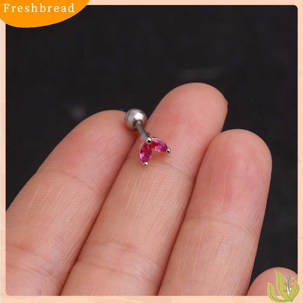 &lt; Freshbread &gt; 1Pc Wanita Cubic Zirconia Hias Daun Stud Anting Barbel Tulang Rawan Perhiasan Hadiah