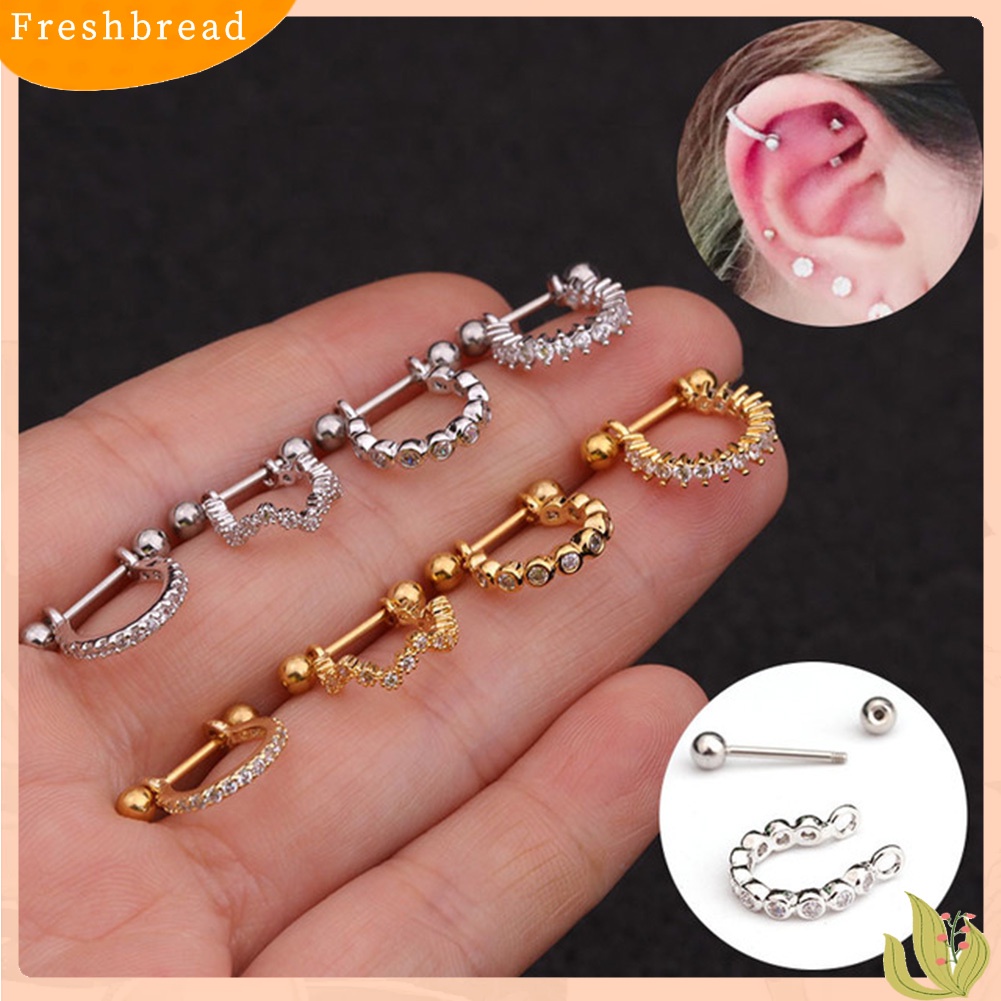 &lt; Freshbread &gt; 1Pc Cubic Zirconia U Bentuk Barbel Helix Hoop Earring Wanita Perhiasan Tindik