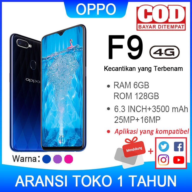 OPPO F9 HP RAM 6/128GB GARANSI TOKO 1 TAHUN ORIGINAL BARU HANDPHONE