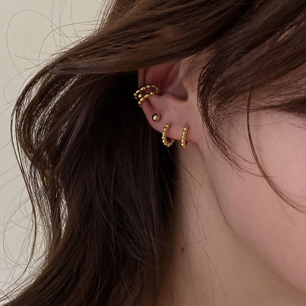 Mxbeauty Wanita Anting Hoop Trendi Halus Stud Earrings Niche Desain Fashion Perhiasan Gadis Hadiah Manik-Manik Pembukaan Cincin