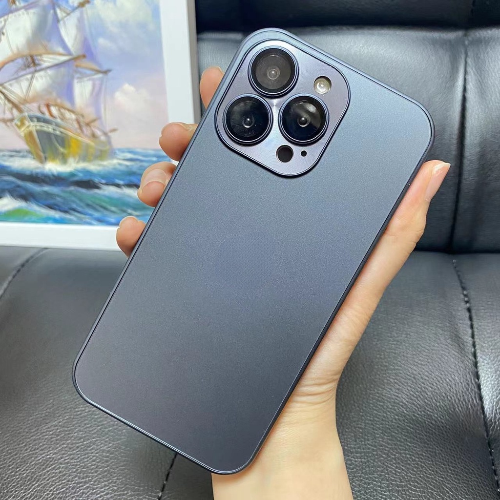 IPHONE Bisnis Graphite Grey AG Frosted Glass Phone Case Untuk Iphone14 13 11 12 Pro Max 14Plus Perlindungan Lensa Casing Belakang