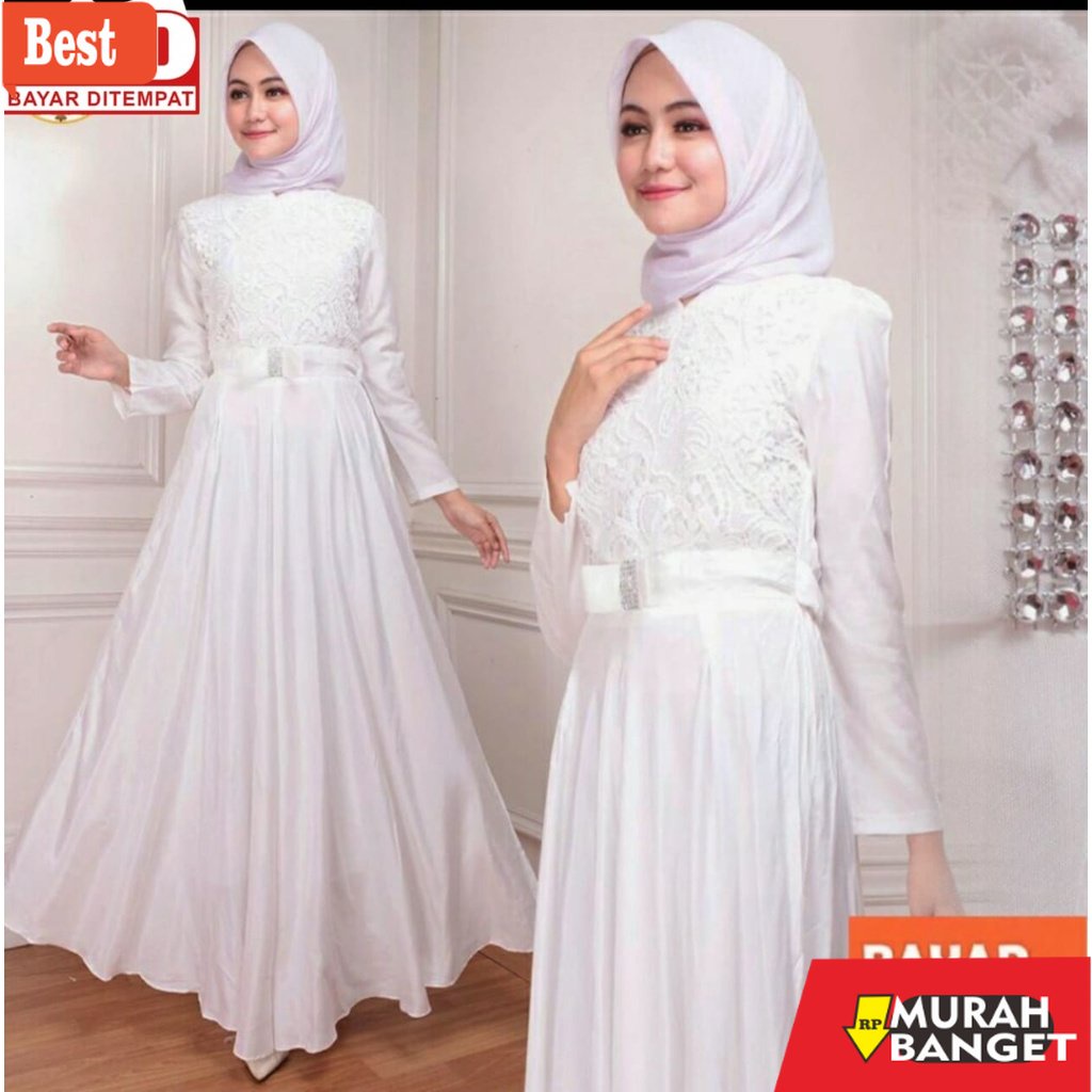 GAMIS SIZE BESAR TERBARU- Gamis Putih Wanita Kekinian Gamis Terbaru  gamis putih jumbo Gamis Remaja 