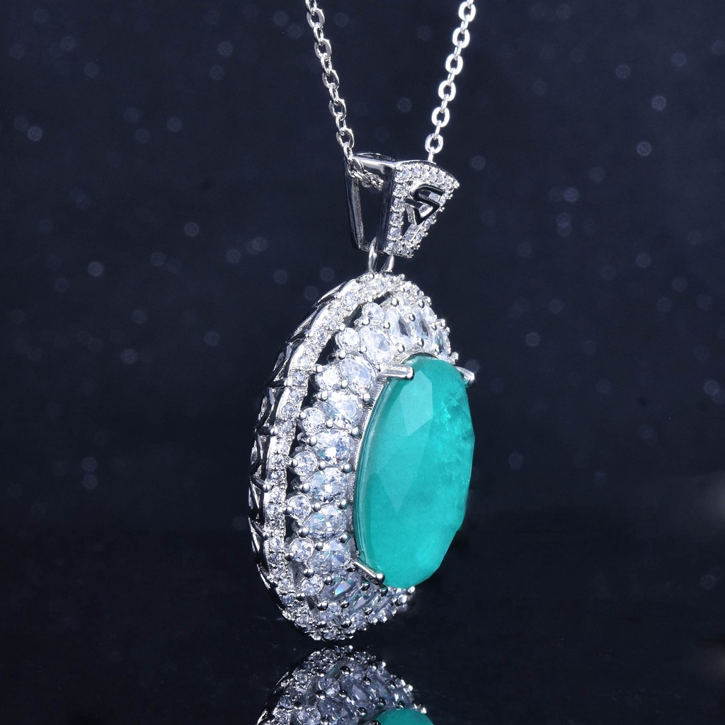 Goldkingdom Fashion Perhiasan Aksesoris Ready Stock Mewah Full Berlian Vintage Kalung Danau Biru Paraiba Berbentuk Telur Karat Besar Tourmaline Pendant