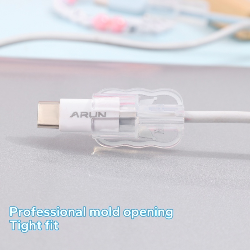 Holder Kabel Data/Kartun Berbentuk Gelombang Kabel Pengisian Bening Case Pelindung Anti Putus/Klip Tetap Kepala Garis Data USB Yang Lucu/Case Pelindung Penggulung Kabel Cas Ponsel